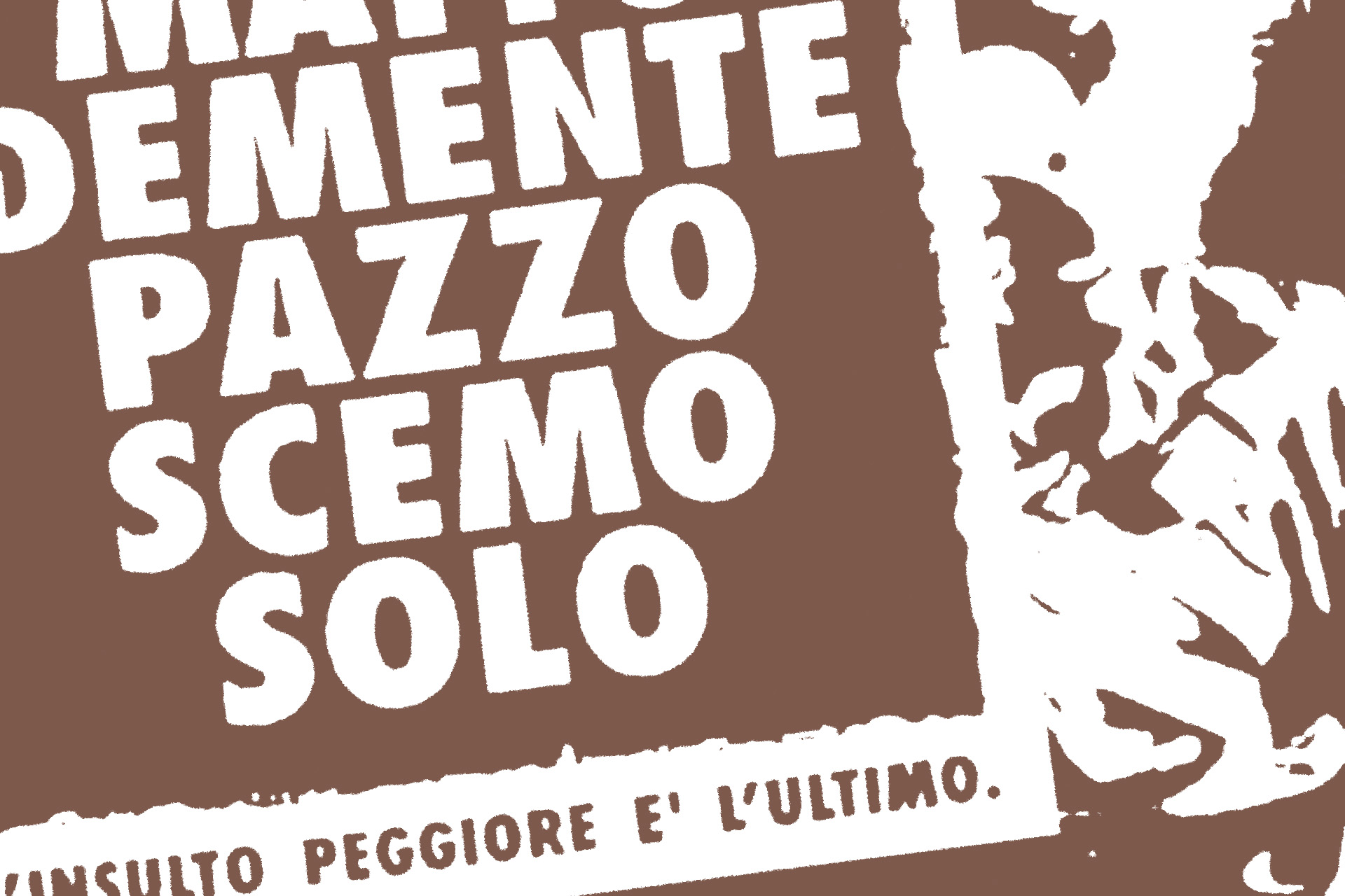 Elaborazione grafica di un poster sulla salute mentale e una foto di una persona in camicia di forza